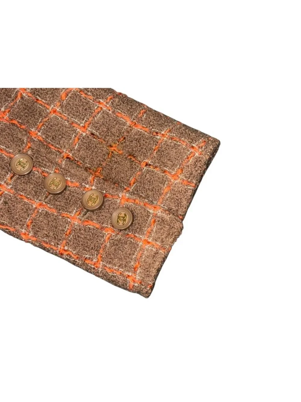 Chanel Tweed Tailored Jacket Single CC Logo Brown Orange 38